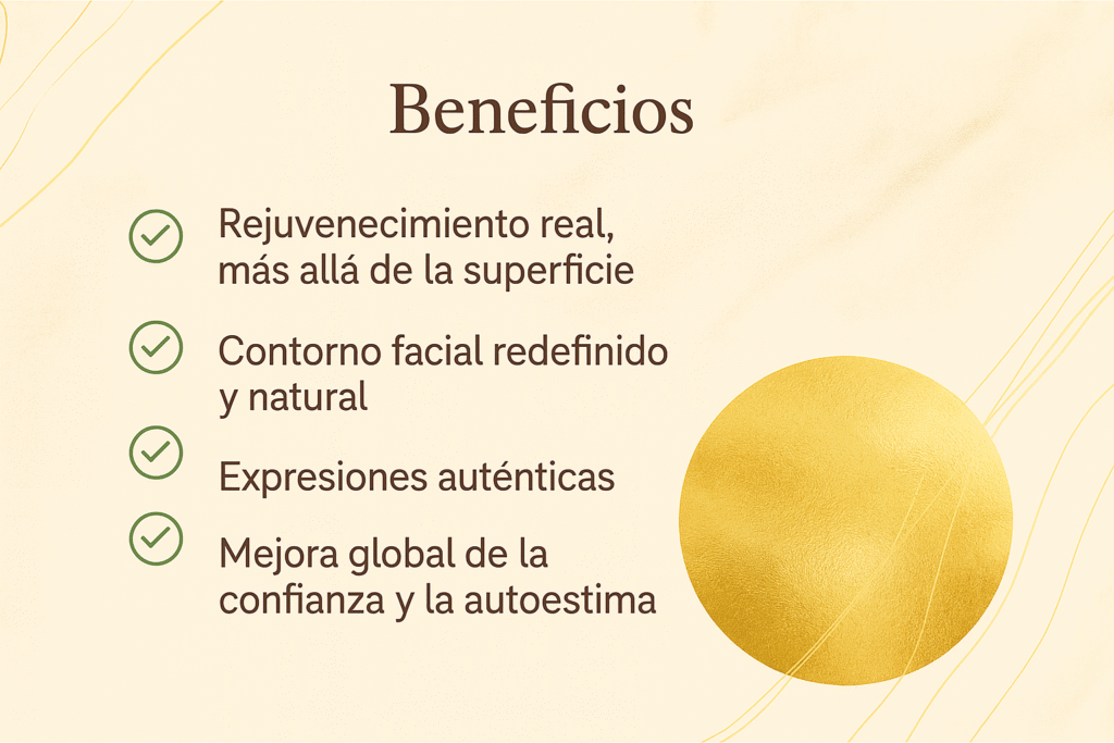 Infografía con los beneficios del lifting facial profundo y rejuvenecimiento facial natural