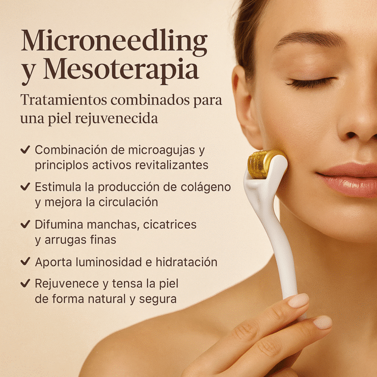 Microneedling facial médico para estimular colágeno y mejorar la textura de la piel del rostro