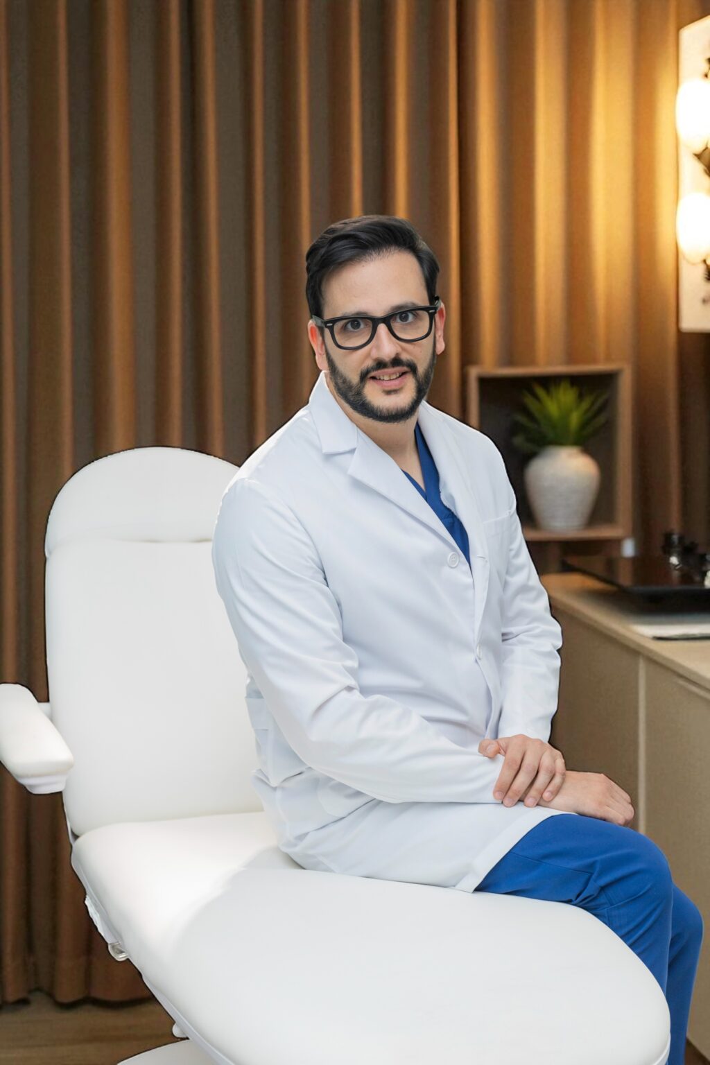 Dr. Víctor Malfussi, cirujano especializado en armonización facial, en consulta médica en Madrid.