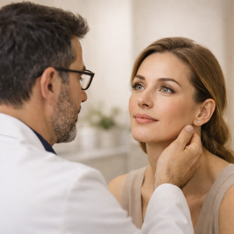 Evaluación y diagnóstico facial en consulta de medicina estética antes de indicar un tratamiento
