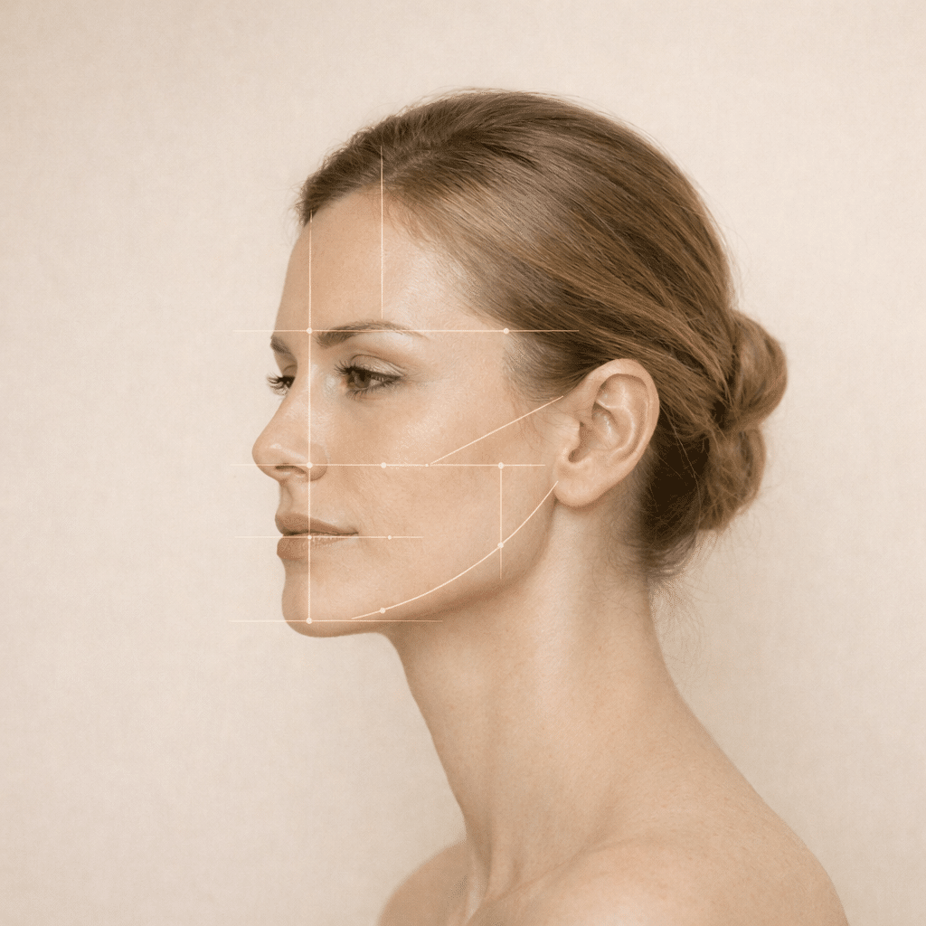 Análisis médico del perfil facial para evaluar proporciones y estructura