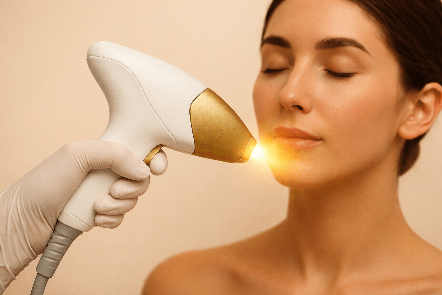 Tratamiento facial con luz pulsada intensa IPL aplicado de forma controlada para manchas y rejuvenecimiento cutáneo